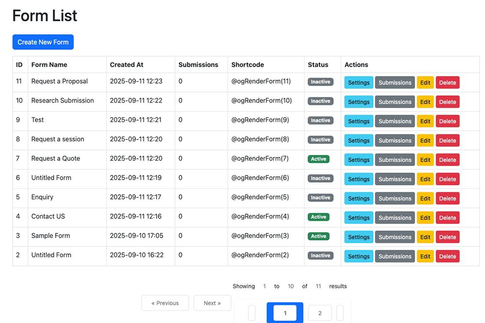 Laravel Form Builder Form List Dashboard